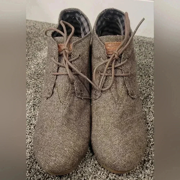 Toms Desert Herringbone Lace Up Wedge Ankle Oxford Bootie Brown Wool Upper Sz 11 - Picture 4 of 10